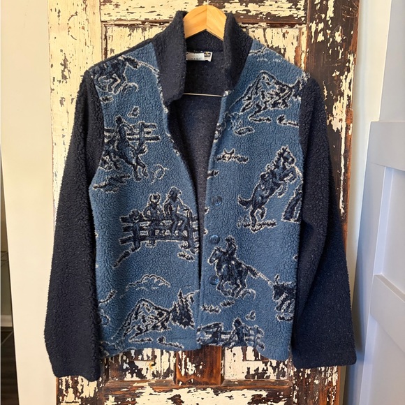 Panhandle Slim Blue and Black Horse Teddy Jacket. Women’s Medium. - Picture 2 of 11